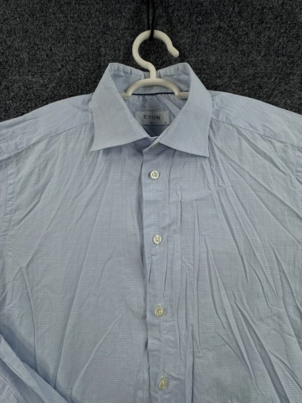 Eton Check Romania 16 Slim Cotton Blue Button Up Premium Work Shirt Mens Spread